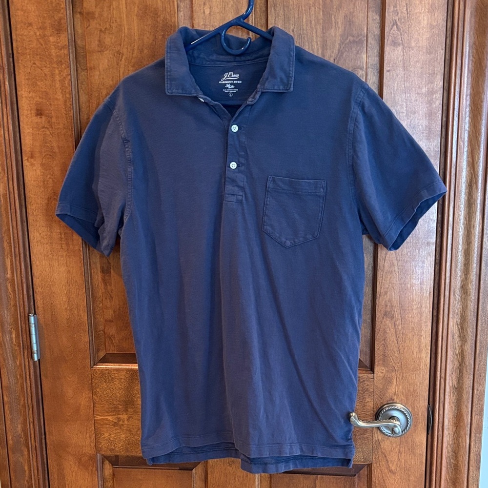 J. Crew Men’s Garment-Dyed Blue Pocket Polo
